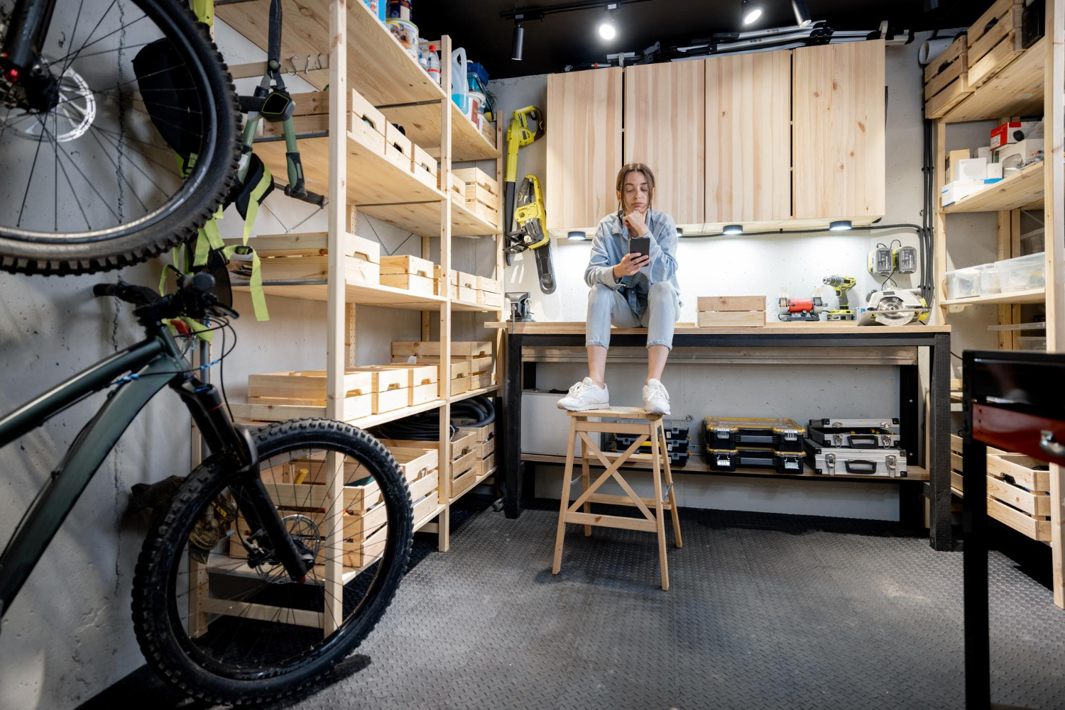 woman in garage